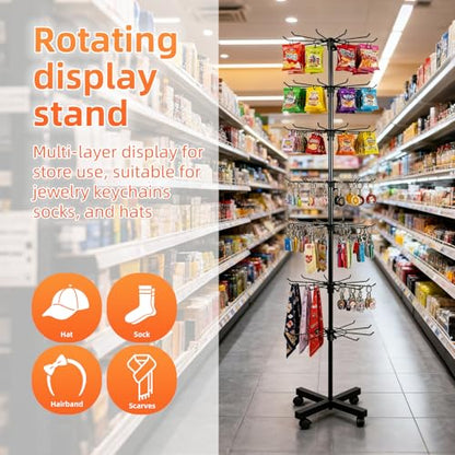7-Tier 360° Rotating Metal Retail Display Stand Rack in Black