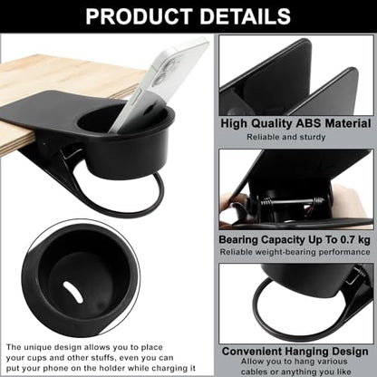Jiozermi Drinking Cup Holder Clip, Desk Drink Holder with Clip for Water, Soda, Coffee Cup (Black) - color: Black（Without Side Hole）