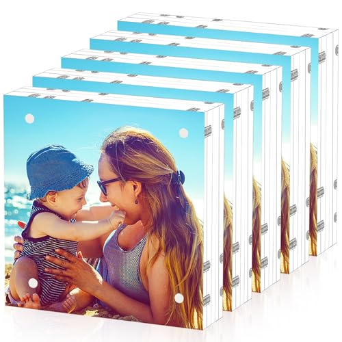 HELPLEX Acrylic Frame, 5 Pack 6x6 Acrylic Picture Frames, 24mm Thicker Square Frameless Clear Double Sided Magnetic Frame, Free Standing Desktop Display - size: 6x6(5 PACK)