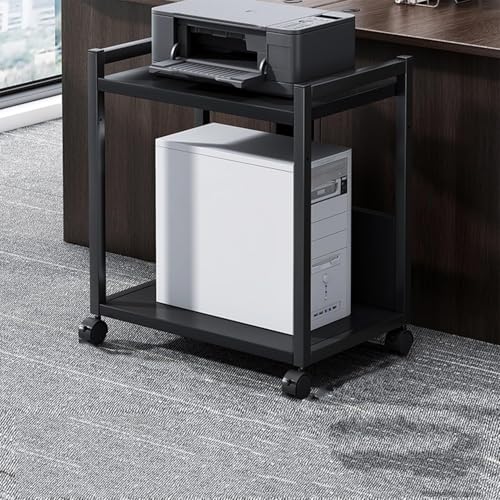 2 Tier PC Tower Stand, Height Adjustable Computer Tower Floor Stand with Locking Wheels, Metal Movable CPU Holder Cart for Office Home Classroom- for Most PC (Black)