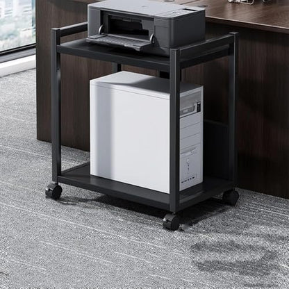 2 Tier PC Tower Stand, Height Adjustable Computer Tower Floor Stand with Locking Wheels, Metal Movable CPU Holder Cart for Office Home Classroom- for Most PC (Black)