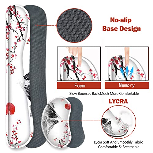 ToLuLu Extended Gaming Mouse Pad, Memory Foam Ergonomic Keyboard Mouse Wrist Rest Support Set, Large Desk Mat with Stitched Edges, Non-Slip Base Mousepad for Home Office Game, Cherry Blossom Sakura - color: Cherry Blossom Sakura