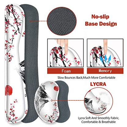 ToLuLu Extended Gaming Mouse Pad, Memory Foam Ergonomic Keyboard Mouse Wrist Rest Support Set, Large Desk Mat with Stitched Edges, Non-Slip Base Mousepad for Home Office Game, Cherry Blossom Sakura - color: Cherry Blossom Sakura
