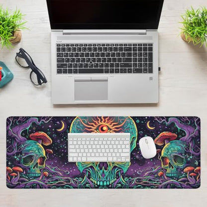 Psychedelic Skull Gaming Mouse Pad Neon Trippy Art Large Desk Mat Extended Large Laptop Keyboard Non-Slip Rubber Base with Stitched Edges for Home Office Computer Keyboard Laptop 31.5"x11.8" - color: Psychedelic Skull