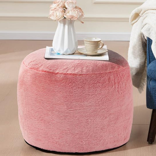 WSOFRLAC Foot Ottoman 20"x15", Small Foot Rest Pouf Ottoman Cover Round with Sponge, Small Foot Rest Filled Foot Pouf Ottomans Stuffed Pink Mushroom Modern Hassock Footstool Footrest for Couch - color: Pink, size: 20"D x 20"W x 15"H