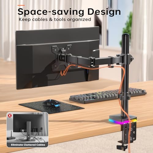 Afaloona RGB Monitor Arm with USB Hub, Single Monitor Stand for 13-27 Inch Screens, 1 USB-C & 2 USB Ports, Ergonomic Desk Mount, Adjustable Desk Mount, VESA 75x75-100x100mm, Up to 17.6lbs - size: RGB Single Monitor Arm