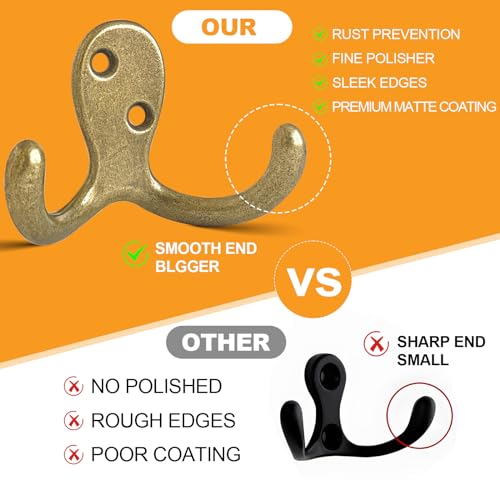 CBWLWJ 15 Pack Coat Hooks Wall Hooks for Hanging, Heavy Duty Double Prong Metal Hook Wall Mounted for Living Room, Bathroom, Kitchen, Bedroom for Coat, Bag, Scarf, Towel, Hat, Key, Cup (Bronze) - color: Bronze-15pack