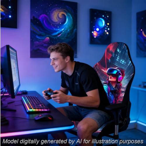 Gaming Chair Covers, 3D Printing Stretchable Soft Non-Slip Easy to Install Gamer Chair Cover with Armrest Cover(No Chair)(D) - color: D