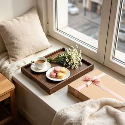 Large Breakfast Tray with Folding Legs Set of 2, 16.9" x 12.2" Bamboo Bed Tray Table with Ergonomic Wave Handles, Foldable TV Dinner Tray for Bed Couch Sofa, Breakfast, Laptop, Coffee, Walnut - color: Walnut, size: Large
