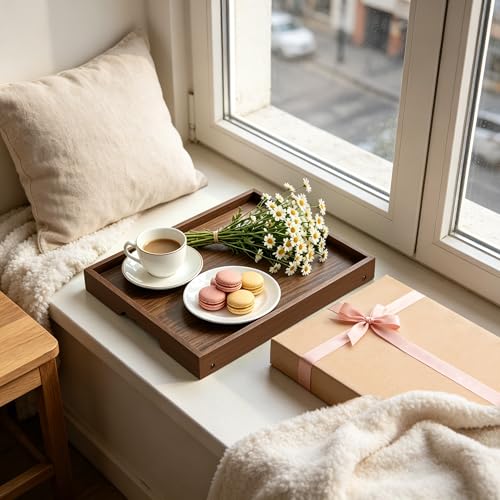 Breakfast Tray with Folding Legs Set of 2, Bamboo Bed Tray Table 15.7" Foldable TV Dinner Tray with Ergonomic Wave Handles for Bed Couch Sofa, Breakfast, Snacks, Coffee, Walnut - color: Walnut, size: Medium