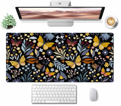 Mouse Pad Gaming, Large Mouse Pads for Desk, Keyboard Mouse Mat Desk Pad, Non-Slip Rubber Base with Stitched Edges Mousepad, 31.5x15.7in Butterflies and Flowers - color: Butterflies and Flowers, size: 31.5L x 15.7W inches