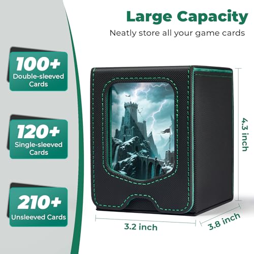Fabmaker Deck Box Compatible with MTG Commander, (patent Pending) Magnetic Trading Card Storage Box with Comman-der, Fits 100 Double-Sleeved Cards, Card Box Compatible with Magic the Gathering, Green - color: Green, size: 1 pack
