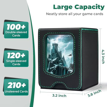 Fabmaker Deck Box Compatible with MTG Commander, (patent Pending) Magnetic Trading Card Storage Box with Comman-der, Fits 100 Double-Sleeved Cards, Card Box Compatible with Magic the Gathering, Green - color: Green, size: 1 pack