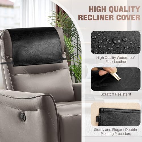 Recliner Headrest Protector,Non Slip Waterproof Headrest Cover,Leather Recliner Headrest Cover for Sofa,Furniture,Living Room,Office Chair 17x27 in(Black) - color: Black, size: Elastic