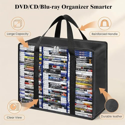 DVD Storage Bags 2-Pack, Holds 70 DVDs 90 Blu-rays 120 CDs, Highly Clear & Stackable Organizer for Video Game Cases, Movies, Music, Clothes, Pillows & Bedding - size: 2 * Regular Bags