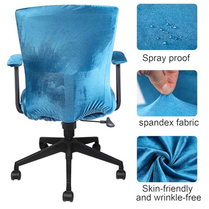 Tallew 4 Pcs Office Chair Covers Set Computer Universal Protective Stretchable Chair Seat Covers Desk Armrest Slipcovers Pads Office Cushion Backrest for Rotating(Sapphire) - color: Sapphire