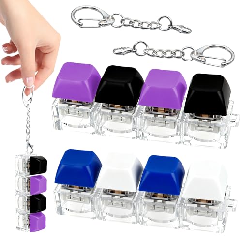 2 PCS 4-in-1 Keyboard Fidget Toy Keychain, Finger Clicky Button Toy Stress Relief Keychain with Swappable Keycaps, Mini Mechanical Key Fidget for Office Desk Focus Gifts (Blue White Black Purple) - color: Blue White Black Purple