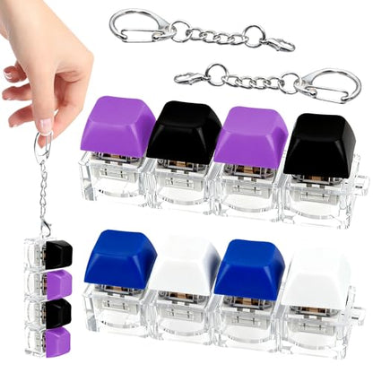 2 PCS 4-in-1 Keyboard Fidget Toy Keychain, Finger Clicky Button Toy Stress Relief Keychain with Swappable Keycaps, Mini Mechanical Key Fidget for Office Desk Focus Gifts (Blue White Black Purple) - color: Blue White Black Purple