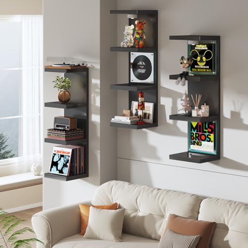 4-Tier Wall Shelf Unit with USB Rechargeable Led Light (Remote Controlled),Versatile Floating Display Shelves,Lack Style Wall Shelves for Bedroom,Living Room,Office Decor,Vanity-Black - color: Black, size: 4 Tier