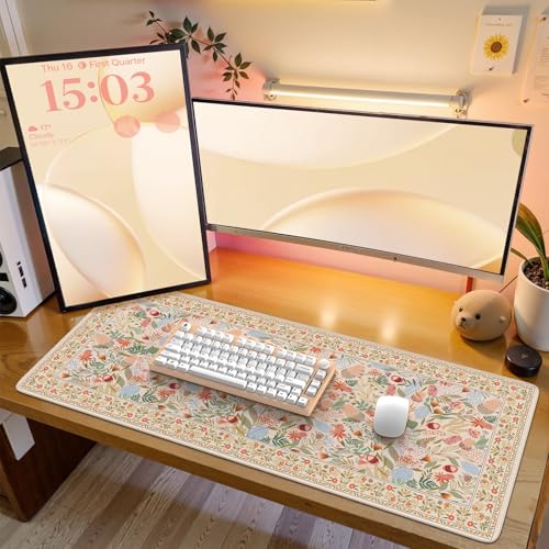 iCasso Desk Mouse Pad Extra Large,Office Desktop Mat for Women,Non Slip Computer Pad Pad with Stitched Edges,Large Keyboard mat,Cute Desk Cover Mat Work from Home School - color: Plant-colorful