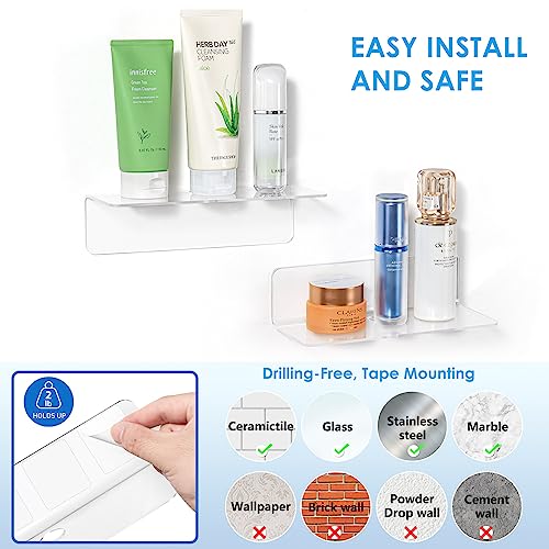 OAPRIRE Clear Acrylic Floating Shelves Set of 2 - Easily Expand Wall Space - Small Wall Shelf with Strong Adhesive for Bathroom, Bedroom, etc - color: Fully Clear
