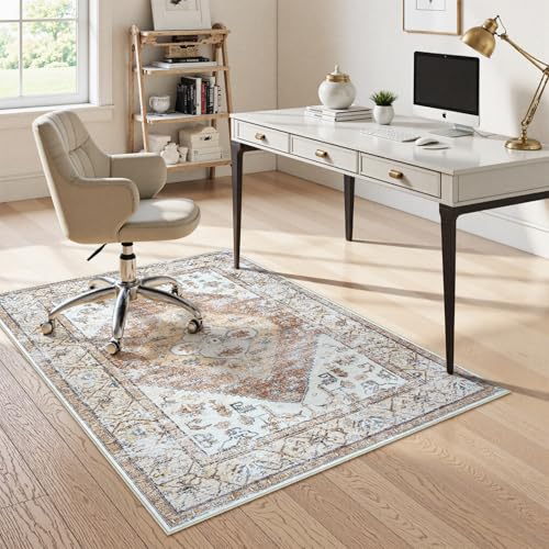 Anidaroel Office Chair Mat for Hardwood & Tile Floor, 4x6 Floor Mat for Office Chair, Under Desk Rug for Rolling Chair on Hardwood, Low Pile Carpet Floor Protector Rug, Easy to Clean, Khaki - color: Khaki, size: 4'x6'