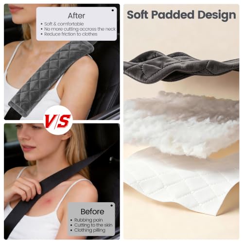 Amooca Soft Auto Seat Belt Cover Seatbelt Shoulder Pad Cushions 2 PCS for a More Comfortable Driving Universal Fit for All Cars and Backpack Dark Gray - color: C: Dark Gray