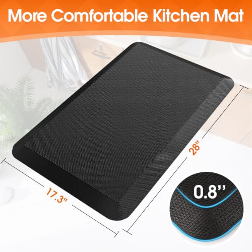 4/5 Inch Thicker Kitchen Mat, Cushioned Thick Floor Comfort Mat, with Non-Slip Bottom, Water & Stain Resistant, Easy Clean Standing Desk Mat for Kitchen, Sink, Office (17.3"x28"x0.8", Black) - color: Black, size: 28"L x 17.3"W x 0.8"Th
