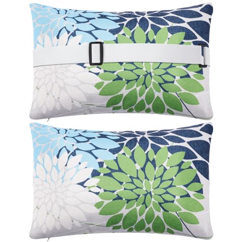 Juexica 2 Pack Chaise Lounge Pillow with Strap Outdoor Waterproof Beach Chair Neck Headrest Pillow Adjustable Elastic Band for Hammock Lumbar Recliner Pillows for Patio Pool Chair(Floral Style) - style: Floral Style