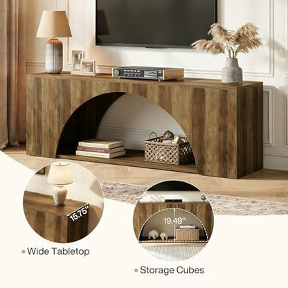 Tribesigns 63" TV Stand for 55/60/65/75 Inches TV, 2-Tier Farmhouse Television Stands with Arched Open Storage, Entertainment Center Media Console for Living Room & Bedroom, Brown