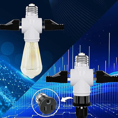 2 Pack, Light Socket to Plug Adapter, Convert E26 Light Socket to 3-Prong Outlet Adapter and Light Bulb Socket (White) - style: White