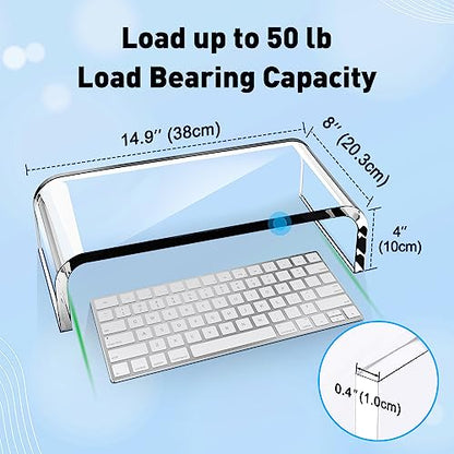 AboveTEK Acrylic Monitor Stand – Clear Monitor Riser & Computer Desk Stand, Premium Acrylic Laptop Stand for Home Office, PC TV Stand with Keyboard Storage Heavy Duty Desk Riser