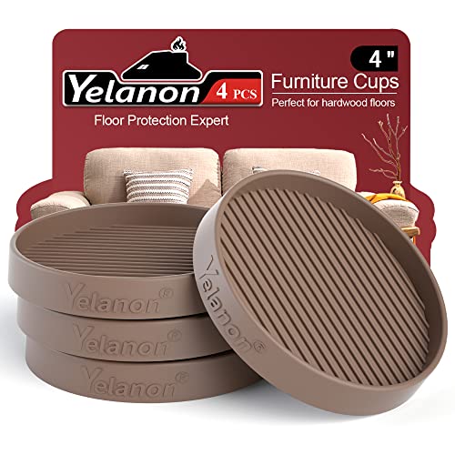 Furniture Coasters - 4 Pcs 4”Round Furniture Caster Cups - Non Slip Pads Hardwoods Floors Non Skid Furniture Grippers Rubber Furniture Feet - Anti Slide Floor Protector for Bed Couch Stoppers Brown - size: 4pcs 4" Round