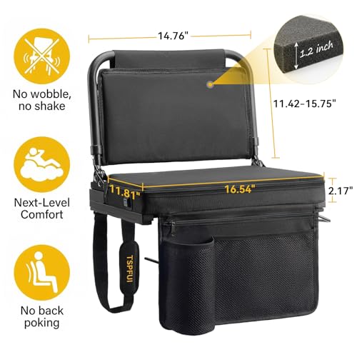 Heated Stadium Seats with Back Support for Bleachers – Portable 5-Position 90-180° Folding Bleacher Seat with Cup Holder & Shoulder Strap, Ideal for Sports Events, and Concerts - style: Heatable