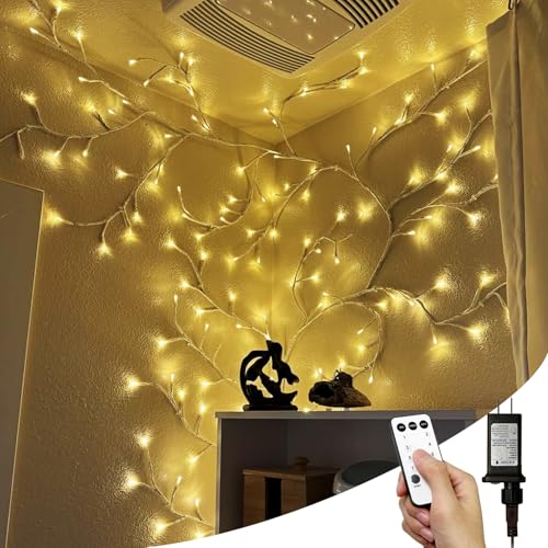 NIDISETPJAS Enchanted Willow Vine Lights with Remote, Christmas Swags Decorations Indoor Room Decor, 18 Branches 144 LEDs Lighted Willow Vine Lights for Walls Bedroom Home Decor, White Branch - color: White, size: 1 Pc