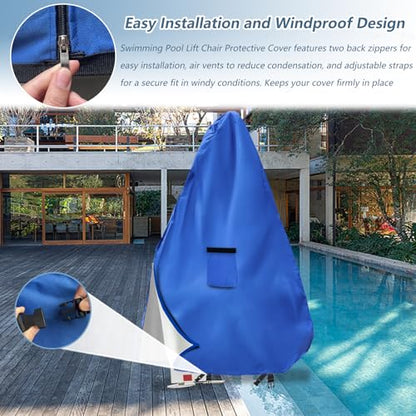 Pool Lift Cover - 600D Heavy Duty Waterproof Cover for Aqua Creek Scout Pool Lift Chairs,Blue - color: Blue, size: 46″L x 59″W x 87″H