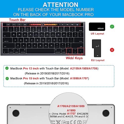 CaseBuy MacBook Pro 13 Inch Keyboard Cover Shortcuts for 2019 2018 2017 2016 MacBook Pro 13 & 15 with Touch Bar Model A2159 A1989 A1706 A1990 A1707 MAC OS Shortcut Hot Keys Keyboard Protector - size: MacBook Pro 13" 15"(2019-2016)