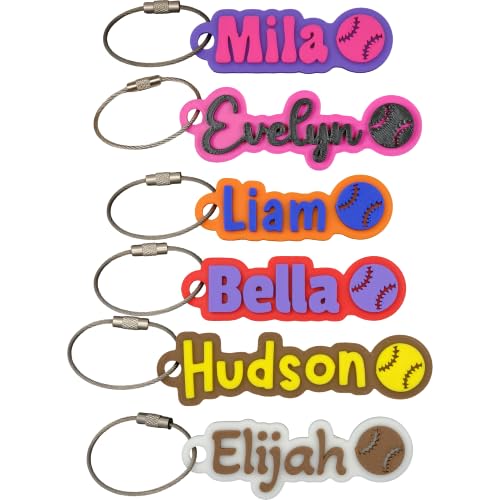 SuperFineDeesigns Bag and Water Bottle Name Tag with Cable – Custom Durable 3D Printed Name Tag Backpack & Sports Bottles - style: Baseball