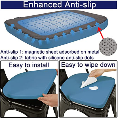 BUYUE 14" Metal Chair Cushion with Magnetic 1 Piece, Luxury PU Leather Waterproof Anti-Slip Seat Pad for Kitchen Cafe Dining Bistro Stackable Chairs (U-Shape, Blue, 1) - color: Blue, style: U-shape-1 Pcs