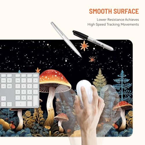 Mousepad Desk Mat Gaming Large Keyboard Cute Office Desktop Computer Laptop XXL Long Big Kawaii Aesthetic Girly Pretty Design Women Girl Gamer Oversized Wide 30x12'' Mousepad, Moon Mushroom - color: Moon Mushroom