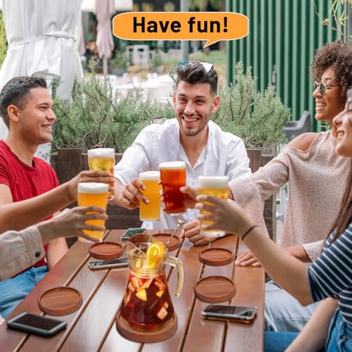 Mckanti Wooden Coasters Set of 6 with Holder, Acacia Wood Drink Coasters for Farmhouse, Patio, Bar Decoration - style: Set of 6