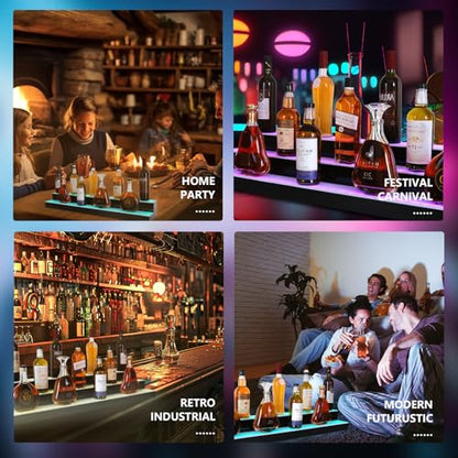 Led Lighted Liquor Bottle Display Shelf, 30 Inch 3 Tier Whiskey Rack, Support USB, Bar Stand with RF Remote & App Control, Illuminated Acrylic Lighting Shelves for Home Bar, Party - size: 30" 3 step