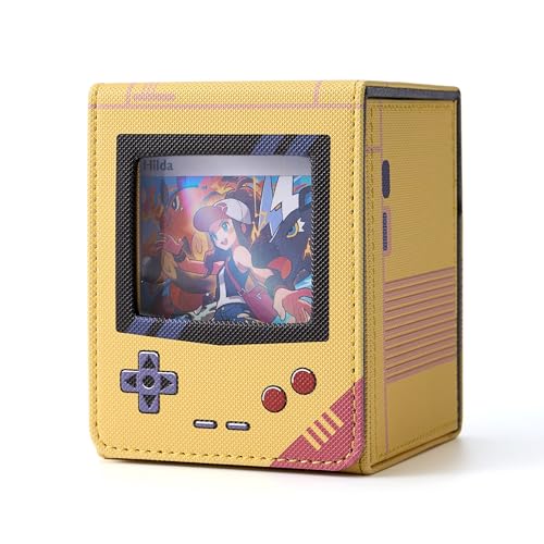 MTG Deck Box with Commander Display, Retro Game Console–Style Deck Case Fit 120 Single Sleeved Cards, PU Leather Magnetic Trading Card Storage Box with 2 Dividers, Compatible with TCG Magic (Yellow) - color: Yellow