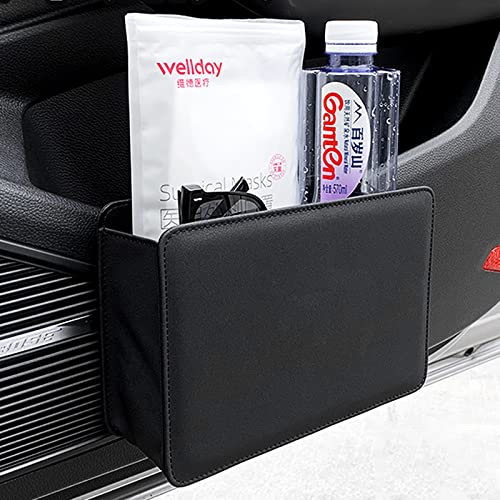 Accmor Car Trash Can, Leather Vehicle Trash Bin Car Dustbin Garbage Organizer Holder with 30 Pcs Trash Bags, Foldable Hanging Mini Cars Storage Bag Container for Auto, SUV (Black) - color: All Black