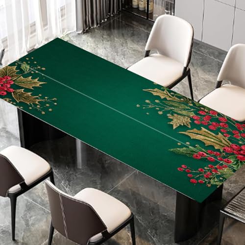 Green Gold Holly Berry Desktop Sticker 39.37x23.62In, Classic Christmas Corner Desk Decal, Easy Clean Table Surface Sticker, Elegant Holiday Home Decor - color: Colorful196