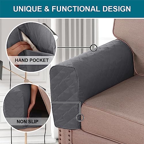 Turquoize 2 Pack Waterproof Armrest Covers for Chairs and Sofas Couch Arm Covers for Sofa Armrest Covers with Side Pocket Anti-Slip Furniture Protector Washable Armrest Slipcovers Set of 2, Gray - color: Single Diamond- Gray