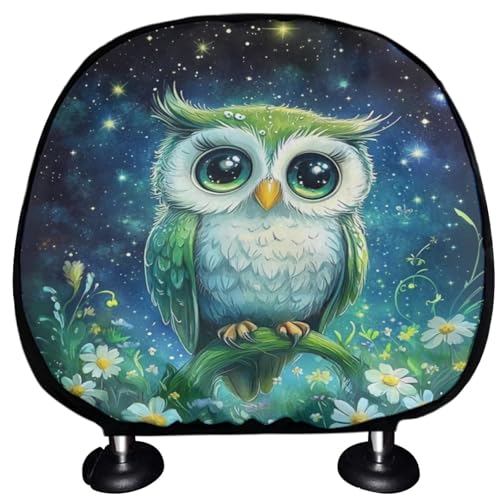Galaxy Night Owl 2 Pcs Car Seat Headrest Cover Soft Stretchy Cars Seat Headrest Cover Universal Head Rest Protector Covering for Suv Truck Vehicles,Easy to Install Non-Slip Headrest Protector - color: Galaxy Night Owl