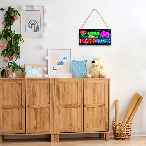 Little Man Cave, Neon Gaming Wooden Door Sign for Gamer Room Decor, Boys Decorations for Bedroom Nursery Playroom Wall Art (5"x10") -A06 - style: Neon Game