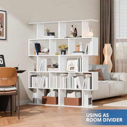 Cozy Castle Set of 2 Geometric Bookcase, S-Shaped Modern Bookshelf, Room Divider Bookshelf, 62" Tall Unique Abstract Bookcase with 5-Tier Display Shelf for Living Room Office, White - color: White
