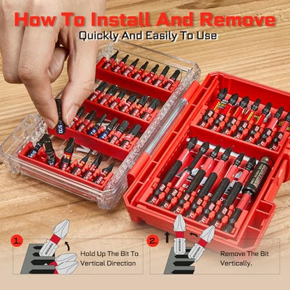 Geinxurn 107Pieces Impact Screwdriver Bits Set, Magnetic S2 Steel 1”/2”3”Phillips/Square/Torx/Slotted/Hex/Pozi Bits Tips and Impact Bit Holder with Storage Box Case - style: STKB107
